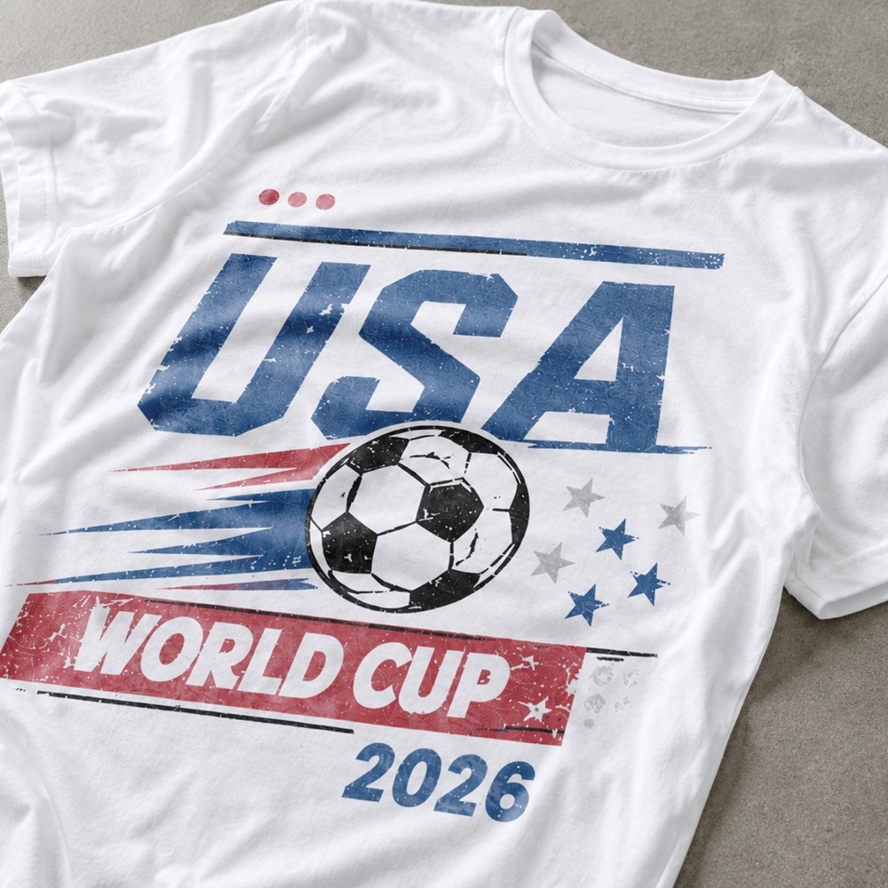 Gildan White USA World Cup 2026 Graphic Tee with Red & Blue Accents